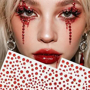 Red Crystal Face Gems Rhinestone Stickers - 700pcs Shiny Self Adhesive Body Jewels for Festival Rave, Cosplay, Halloween & Bridal Makeup - Waterproof Face Stickers Glitter Tattoo Accessories