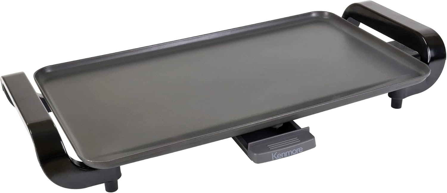 Kenmore Electric Griddle - Nonstick 10x18' Pan, External Temperature Control, Grill Bacon, Eggs, Pancakes, Crepes, Tortillas, Easy Clean Countertop Cooking Kitchen Appliance Removable Drip Tray