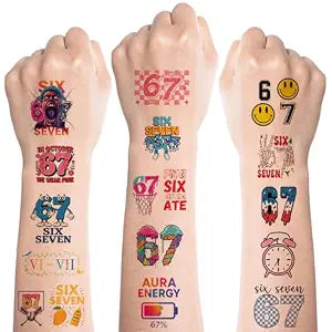 100Pcs 6 7 Meme Temporary Tattoos Stickers Set for Adults Teens, Funny Six Seven Waterproof Party Favors