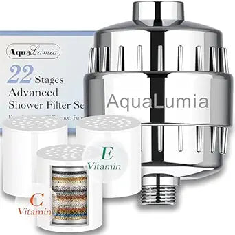 22-Stage Advanced Shower Filter Set with 3 Replacement Cartridges - Infused with Vitamin C & E for Skin & Hair - High Output Hard Water Softener - Removes Chlorine, Heavy Metals & Chemicals