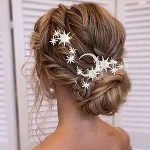 Unicra Star Moon Bride Wedding Hair Pins Crystal Bridal Hair Pieces Rhinestone Goddess Hair Accessories for Women (Pack of 5) (Silver)