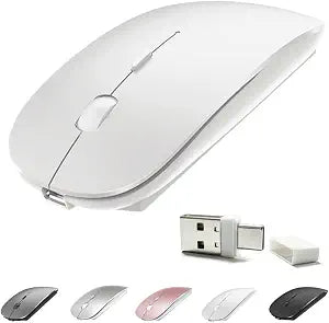 KLO Rechargeable Bluetooth 5.2/3.0/Type-C/USB-2.4G Mouse for MacBook/MacBook air/Pro/iPad, Wireless Mouse for Laptop/Notebook/pc/iPad/Chromebook (White)