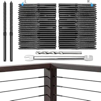 Swage Lag Screws for Cable Railing - 80 Pack Black T316 Stainless Steel Left and Right Handed Thread - 1/8" Cable Railing Hardware Kit for Deck Stair Wood Post Railing System