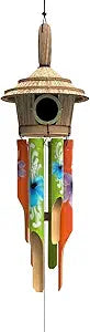 Nalulu House Bamboo Wind Chimes - Outside Outdoor Wooden Windchimes with Birdhouse, Handcrafted with Calming Deep Tones, Perfect Home Decor or Gift for Him and Her