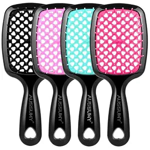 4 Pack Vented Detangling Hair Brush - Detangler Hairbrush with Soft Bristles for Effortless Tangle Free - Ideal for Wet Dry or Curly Damaged Hair for Women Men Kids