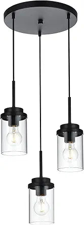 MELUCEE 3-Light Farmhouse Black Pendant Lights Kitchen Island, Modern Light Fixtures Ceiling Hanging with Clear Glass Shade Cluster Pendant Lighting for Dining Room Kitchen Hallway Stair