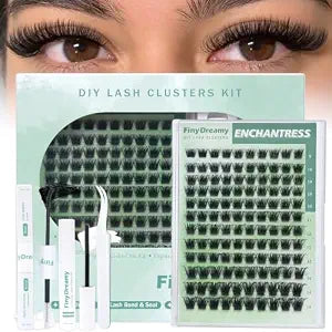 Lash Clusters Kit Short Individual Lashes Natural Fluffy & Wispy Lash Extensions Kit Bond Remover Tweezer(Short Enchantress Kit 8-14mm)