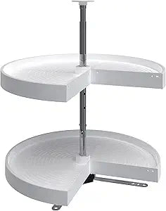 Rev-A-Shelf 24" Pie-Cut Dual Tier Plastic Lazy Susan Organizer for Diagonal Corner Base Cabinets, Rotating Shelves for Kitchen Organization, 24" W x 14.38" D x 26" H, White, LD-2942-24-11-1