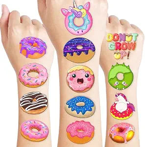 96PCS Donut Temporary Tattoos Pre-Cut for Kids Boys Girls