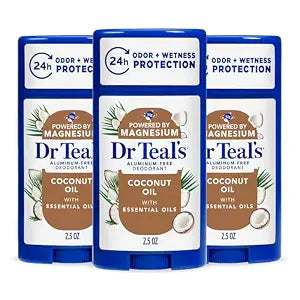 Dr Teal's Aluminum-Free Deodorant, Coconut Oil with Essential Oils, 2.5 oz (Pack of 3)