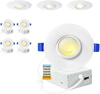 LTpro Shower Lights Waterproof, Gimbal LED Recessed Light 3 Inch for Shower, Moisture Resistant Waterproof Eyeball Downlight, 5CCT 2700K-5000K Dimmable, IC Rated Canless with J-Box, 10W 4 Pack