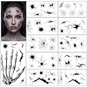 12 Sheets Halloween Wound Tattoos for Temporary Creepy Cracks Makeup