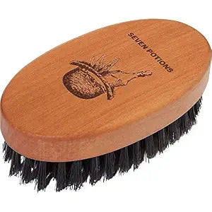 Seven Potions Beard Brush For Men With 100% First Cut Boar Bristles. Made in Pear Wood With Firm Bristles To Tame and Soften Your Facial Hair