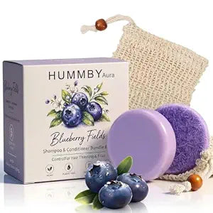 Blue berry Fields Shampoo & Conditioner Bundle Bars, for Hair Thinning, Frizz (1Set)