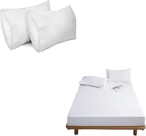 Cotton Fitted Sheet (79'' x 79'') Bundle with 2pk Pillow Cases (King), White