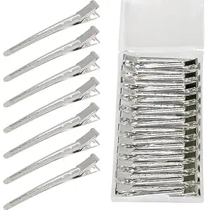 RENEWED Metal Silver Duck Billed Clips: 24Pcs Long Hair Sectioning and Curl Clips for Women with Case