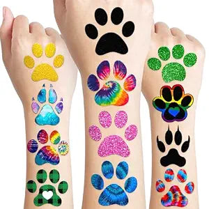 96 PCS Cat Dog Paw Print Pre-Cut Temporary Tattoos for Kids