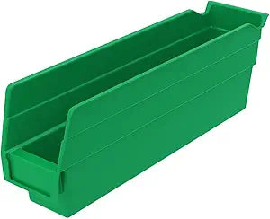 Akro-Mils 30110 Plastic Shelf Bins, Heavy Duty Storage Bins for Garage, Closet, and Drawer Organization, 12-Inch x 3-Inch x 4-Inch, Green, 24-Pack