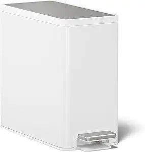 Kohler 20957-STW 2.5 Gallon Slim Step Trash Can, Bathroom Trash Can with Soft-Close Foot Pedal, White with Stainless Steel