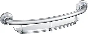 Moen Chrome Bathroom Safety 16-Inch Screw-in Curved Shower Grab Bar with Built-in Shelf for Storage, LR2356DCH
