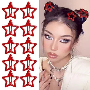 10Pcs Y2K Star Hair Clips - Cute Metal Hair Barrettes and Non-Slip Kawaii Hair Accessories for Girls and Women (Red)
