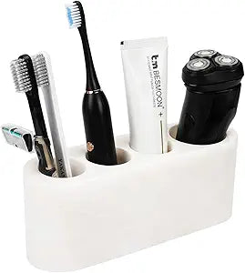 BCS Toothbrush Holder for Bathrooms, 4 Slots Marble Toothbrush and Toothpaste Holder Stand Bathroom Organizer Countertop for Electric Toothbrush, Floss, Razor, Comb - Karibib Ice