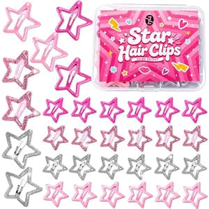 Teenitor Star Hair Clips 32Pcs, Colorful Glitter Star Clips, Y2K Hair Clips