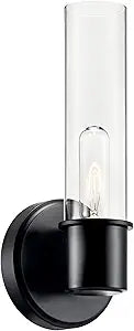 Kichler Aviv 1-Light Wall Sconce, Modern Light with Clear Glass in Black, for Bedroom, Laundry Room, Kitchen or Hallway (13" x 5.5"), 52653BK