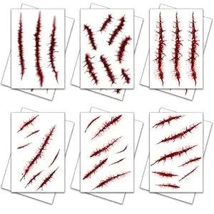 12 Sheets Halloween Temporary Tattoos, Realistic Zombie Scars & Fake Wounds
