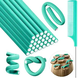 Syhood 30 Pcs 7'' Flexi Rods Hair Rollers No Heat,Lake Green,7 X 0.3 Inch
