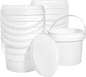 13 Pack 1.5 Quart White Plastic Bucket with Handle and Lid Food Storage Containers Round Plastic Bucket Multifunctional Pail for Paint Water Crafts Garage Organization Supplies