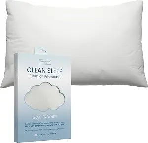 Clean Sleep Silver Ion Pillowcase, Hypoallergenic Pillowcase for Blemish-Prone & Sensitive Skin, Silver Ion Infused Plant-Based Fabric, Standard Size, 1 Pillow Cover, Glacier White