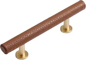 Brown Leather Drawer Pulls 5 Pack 3" (76mm) Hole Center Leather Dresser knobs Pulls for Kitchen Drawers Bathroom Dressers Cabinet Knobs