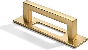khtumeware 5 Pack 3-1/2 Inch Center to Center Brushed Brass Cabinet Pull with Backplate Heavy-Duty Handles with Base Plate Cabinet Back Plates Hardware Drawer Pulls Kitchen Cabinet