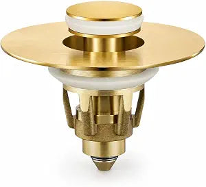 Snailhouse Bathroom Sink Stopper, Stainless Steel Pop Up Anti Clog Bathroom Hair Catcher Sink Drain Strainer Plug with Brass Core, Gold