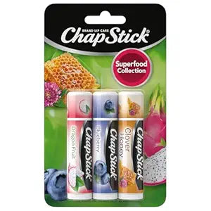 ChapStick Lip Balm, Superfood Collection 3-Pack – Dragon Fruit, Blueberry & Clover Honey, Moisturizer for Dry Lips, 0.15 Oz