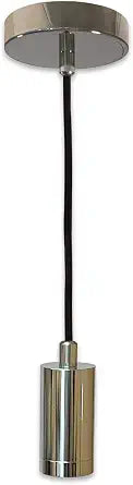 Royal Designs, Inc. RDI Hanging Pendant Lighting Keyless Cylinder-Shaped Pendant Light Socket and Canopy, Polished Nickel Finish with Black Rayon Fabric Cord
