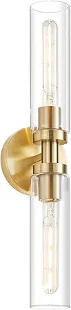 Lanhall 2-Light Brushed Brass Gold Bathroom Light Fixtures Over Mirror Modern Vanity Light Wall Lighting with Clear Glass Shade for Bathroom, Bedroom, Hallway, Cabinet