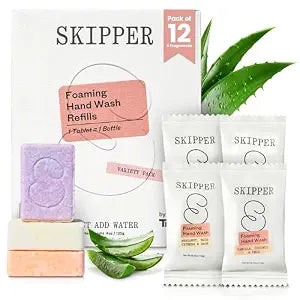 Skipper Foaming Hand Soap Tablet Refills - 12 Pack - 96 fl oz Total (12x 8 fl oz) - Compostable Packaging - Variety Fragrance Pack - Plastic-Free - Moisturizing