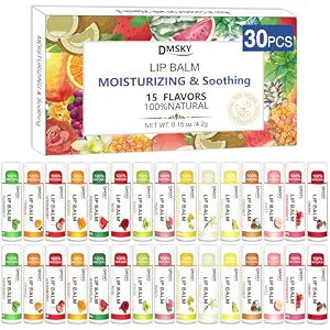 DMSKY 30 Pack Lip Balm Bulk, 15 Flavors, Natural