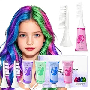 4PCS Temporary Hair Dye, Washable Hair Color Wax, Hair Chalk for Dark Hair, for Kids Girls Women, Birthdays, Cosplay, Christmas, Parties