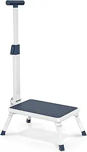 Folding Step Stool, Step Stools with Handle for Elderly Adults, Metal Stepping Stool with Adjustable Handrail in Kitchen, Bathroom, Bedroom, 330 Lbs Capacity
