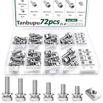 72PCS Motorcycle Battery Terminal Bolts and Nuts Assortment Kit M6*10/12/14/16/18/20mm 304 Stainless Steel Battery Terminal Bolt Screws with Square Nuts for ATV Bike, Motorcycle, Scooter