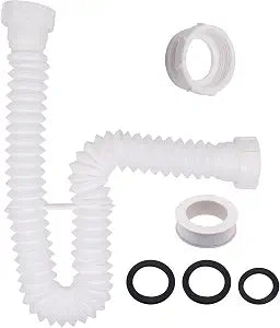 Sink Drain Pipe Kit, Flexible 1-1/2 Inch P Trap Kitchen Sink Plumbing Kit Expandable 8.7" to 29" Sink Pipe Replacement Kit for Bathroom Kitchen Sink (White)