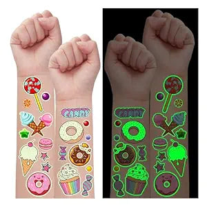 Partywind Luminous Donut Party Supplies Temporary Tattoos for Kids