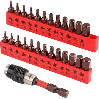 Premium 25-Piece Allen Key Drill Bit Set - Durable Allen Wrench Bits with Strong Magnetic Tips, SAE & Metric Hex Keys