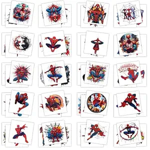 60Pcs Cartoon Spider Temporary Tattoo Funny Anime Sticker Home Christmas Birthday Party Supplies Decor for Teen Kids (Spider1)