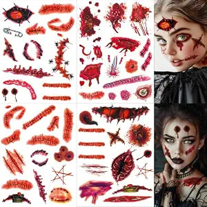 190Pcs Halloween Tattoos - Temporary Tattoos, Simulated Tattoo, Fake Wound