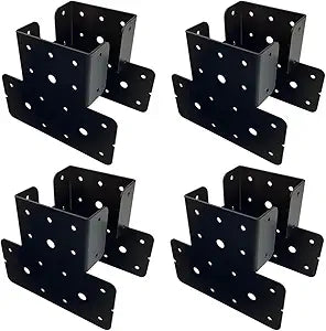 4 Set(8pcs) 4x4 T Post to Beam Connector Roof Tie Steel Brackets,Adjustable T Post Cap pergola Hardware Bracket,roof Anchor Joist Hanger for Wood Posts ,Thickness 2 mm and Black