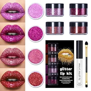 LOKFAR 4 Colors Glitter Lip Kit, Glitter Lipstick Set (Set A Warm Color)